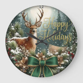 Winter Deer Happy Holidays Große Wanduhr (Vorderseite)