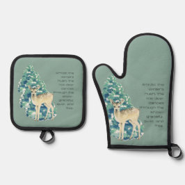 Winter Deer in the Snow – Wildlife Art Home Decor Ofenhandschuh & Topflappen-Set