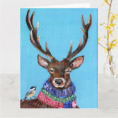 Winter Deer mit Chickadee Karte (Gelbe Blume)
