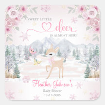 Winter Deer Pink Snowflake Babydusche