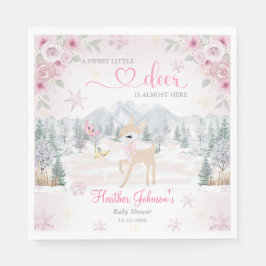 Winter Deer Pink Snowflake Babydusche Serviette