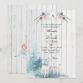 Winter Deer Watercolor auf Holzhochzeit Einladung (Vorne/Hinten)