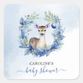 Winter Deer Watercolor Babydusche Quadratischer Aufkleber (Vorderseite)