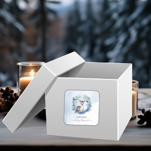 Winter Deer Watercolor Babydusche Quadratischer Aufkleber