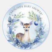 Winter Deer Watercolor Babydusche Runder Aufkleber (Vorderseite)