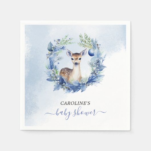 Winter Deer Watercolor Babydusche Serviette (Vorderseite)