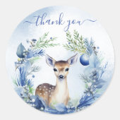 Winter Deer Watercolor Kinderdusche Danke Runder Aufkleber (Vorderseite)