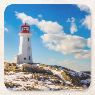 Winter des Leuchtturm- in Peggy Bucht, Rechteckiger Pappuntersetzer