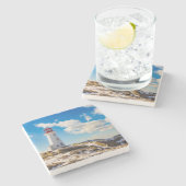 Winter des Leuchtturm-| in Peggy Bucht, Steinuntersetzer (Seitenansicht)