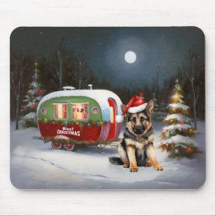 Winter Deutsche-Schäferhund-Caravan-Weihnachtsaben Mousepad