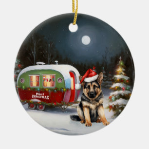 Winter Deutsche Schäferhund Karawane Weihnachtsabe Keramik Ornament