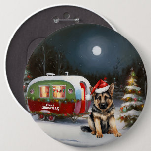 Winter Deutscher Schäferhund Wohnwagen Weihnachtsa Button