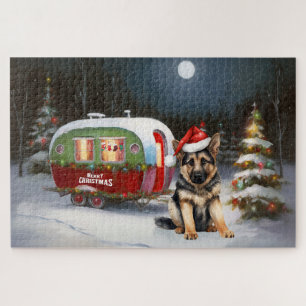 Winter Deutscher Schäferhund Wohnwagen Weihnachtsa Puzzle