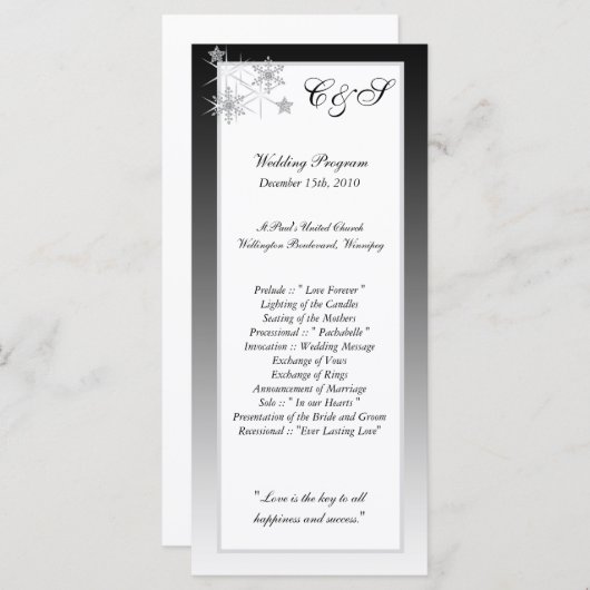 Winter-Diamant-Hochzeitsprogramme Programm (Vorne/Hinten)