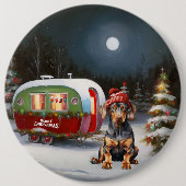 Winter Doberman Caravan Weihnachtsabenteuer Button (Vorderseite)