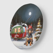 Winter Doberman Caravan Weihnachtsabenteuer Große Wanduhr (Winkel)
