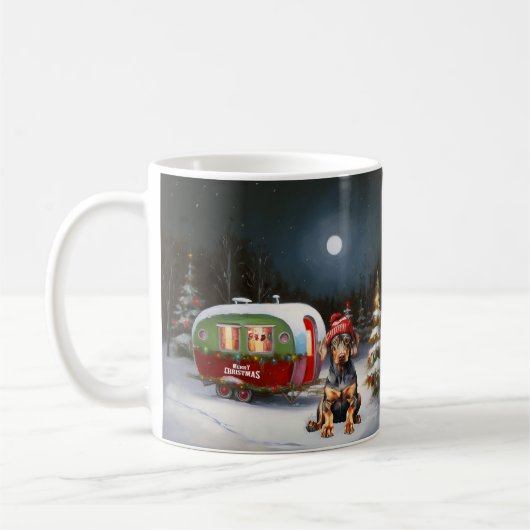 Winter Doberman Caravan Weihnachtsabenteuer Kaffeetasse (Links)