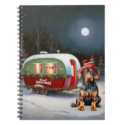 Winter Doberman Caravan Weihnachtsabenteuer Notizblock (Vorderseite)