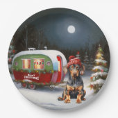 Winter Doberman Caravan Weihnachtsabenteuer Pappteller (Vorderseite)