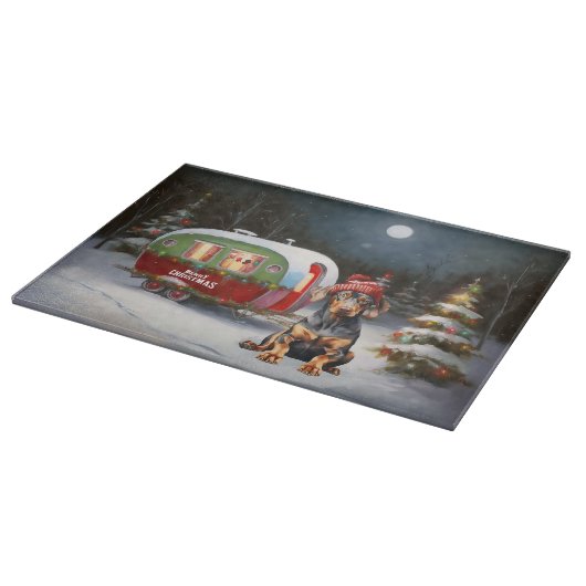 Winter Doberman Caravan Weihnachtsabenteuer Schneidebrett (Ecke)