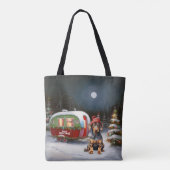 Winter Doberman Caravan Weihnachtsabenteuer Tasche (Rückseite)