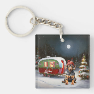 Winter-Dobermann-Karawanen-Weihnachtsabenteuer Schlüsselanhänger