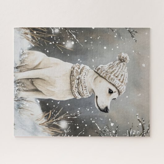 winter Dog Knitted Hat Snow Puzzle (Horizontal)