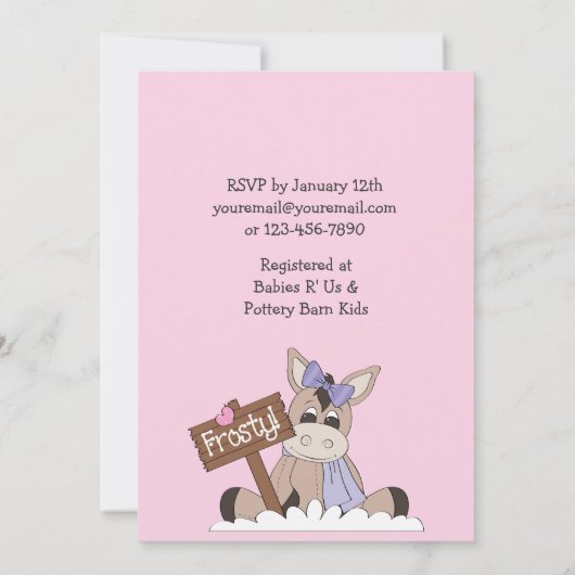 Winter Donkey Baby Duwer Einladung für Mädchen (Rückseite)