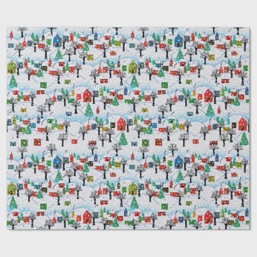 Winter-Dorf-Feiertag Geschenkpapier (Flach)