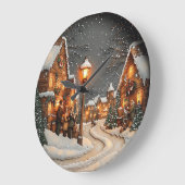 Winter Dorfgräber mit Straßenlaternen Große Wanduhr (Winkel)