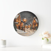 Winter Dorfgräber mit Straßenlaternen Große Wanduhr (Zuhause)