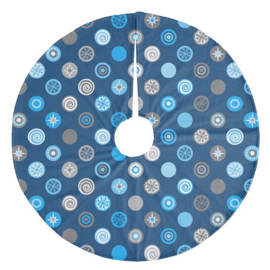Winter Dots Blauer und Grauer Fleece Baumrock Weihnachtsbaumdecke (Vorderseite)