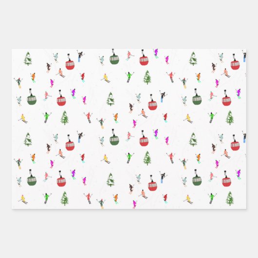 Winter Downhill Skifahrer Skigebiet Muster Geschenkpapier Set (Vorderseite 3)
