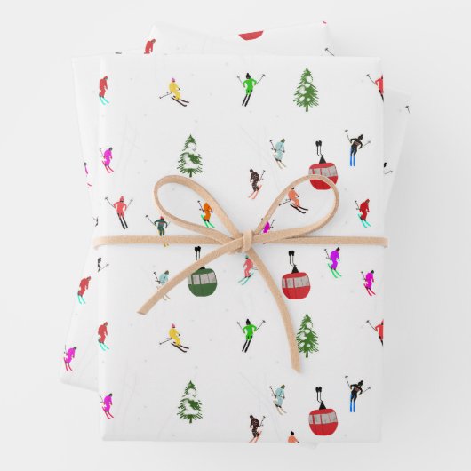 Winter Downhill Skifahrer Skigebiet Muster Geschenkpapier Set (Beispiel)