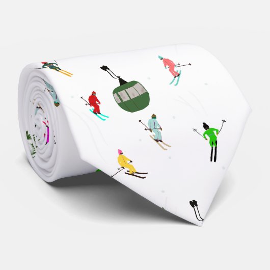 Winter Downhill Skifahrer Skigebiet Muster Krawatte (Gerollt)