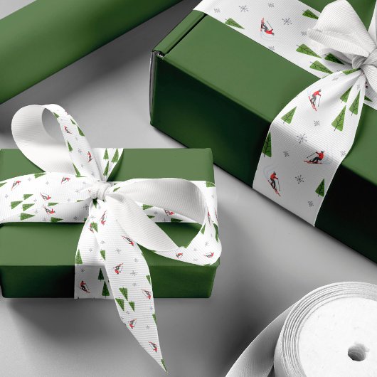 Winter Downhill Skigebiet Muster Satinband