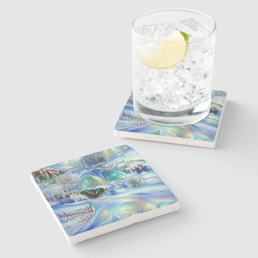 Winter Dreamscape Steinuntersetzer (Seitenansicht)