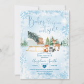 Winter Dreamy Blue Snowflake Sleigh Baby Dusche Einladung (Vorderseite)