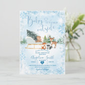 Winter Dreamy Blue Snowflake Sleigh Baby Dusche Einladung (Stehend Vorderseite)