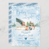 Winter Dreamy Blue Snowflake Sleigh Baby Dusche Einladung (Vorne/Hinten)