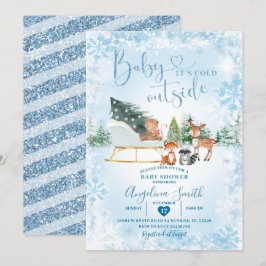Winter Dreamy Blue Snowflake Sleigh Baby Dusche Einladung