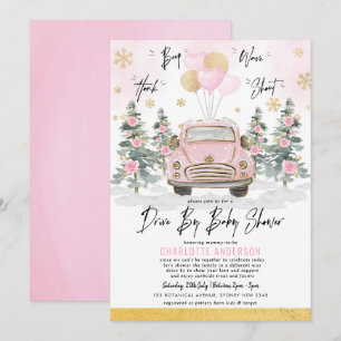 Winter Drive by Baby Dusche Pink Gold Blumenwagen Einladung