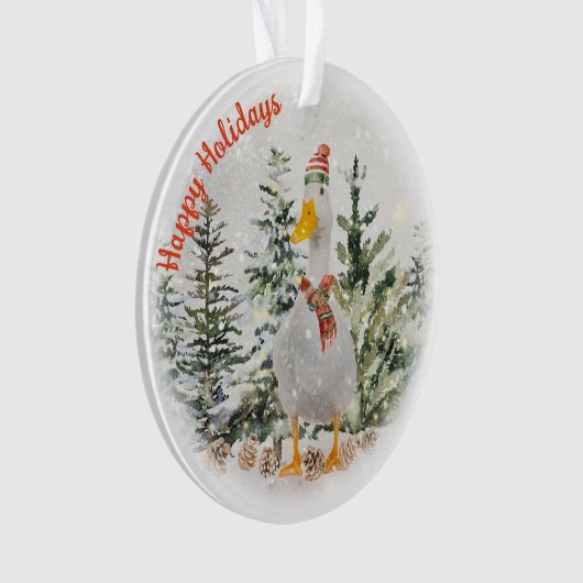 Winter Duck Happy Holidays Ornament (Vorderseite)