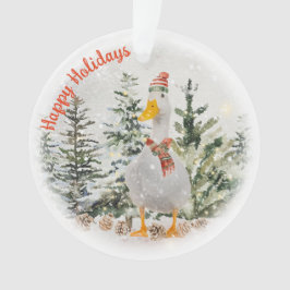 Winter Duck Happy Holidays Ornament