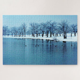 Winter Duck Pond Scene 1014 Piece Puzzle