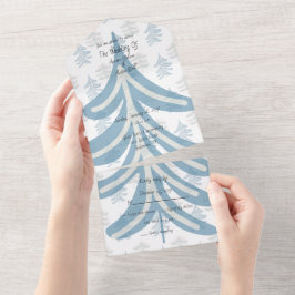 Winter Dusty Blue Floral Winter alles in einem All In One Einladung