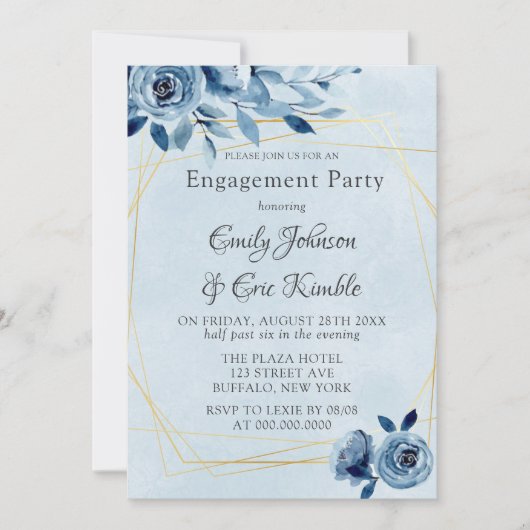 Winter Dusty Blue Navy Oleander Engagement Party Einladung (Vorderseite)