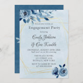 Winter Dusty Blue Navy Oleander Engagement Party Einladung (Vorne/Hinten)