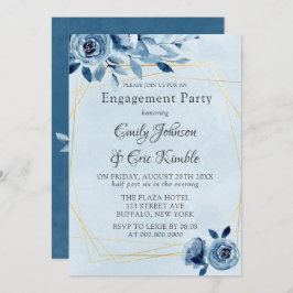 Winter Dusty Blue Navy Oleander Engagement Party Einladung