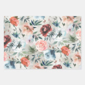 Winter Dusty Blue & Pink Roses Pine & Rose Angesag Geschenkpapier Set (Vorderseite)